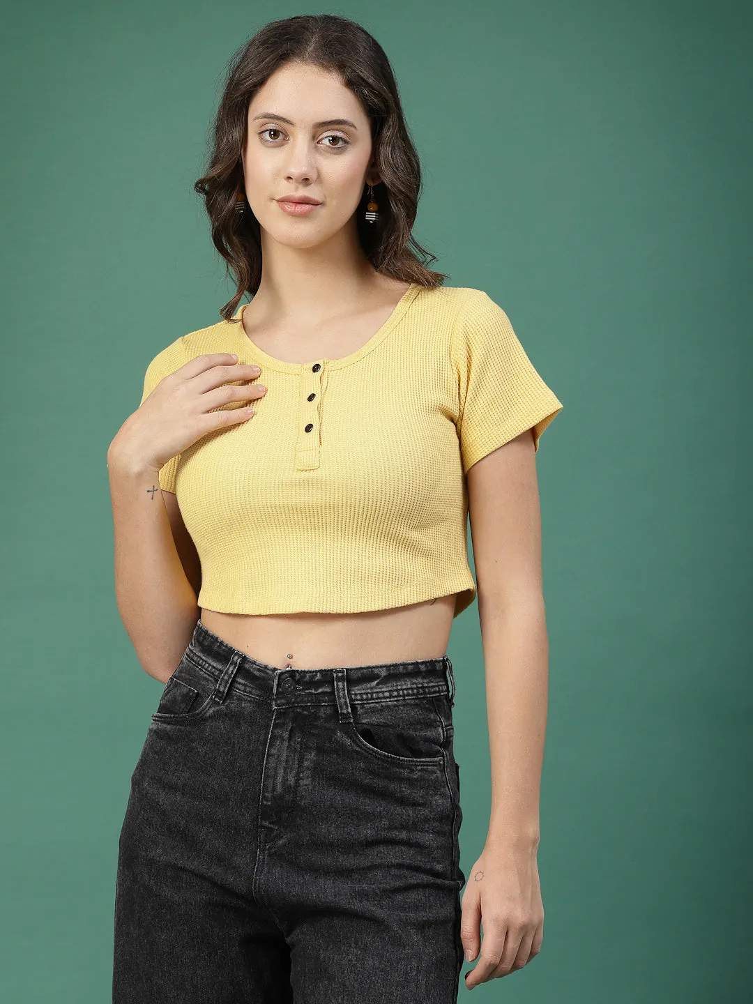 Cotton Waffle Knit Crop Top