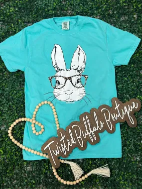 {COTTONTAIL CUTIE} Bunny With Leopard Glasses Chalky Mint Crew Neck Tee