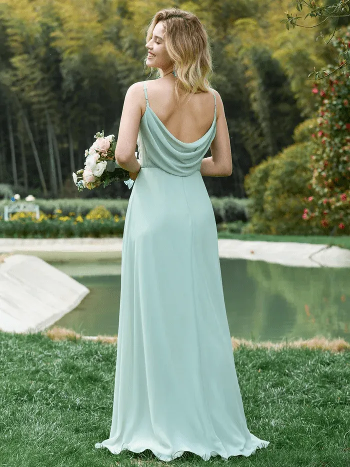 Criss-Cross V-Neck Chiffon Backless A-Line Bridesmaid Dress