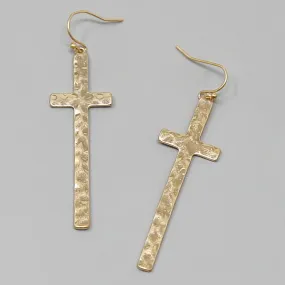 Cross Hammered Metal Drop Earrings