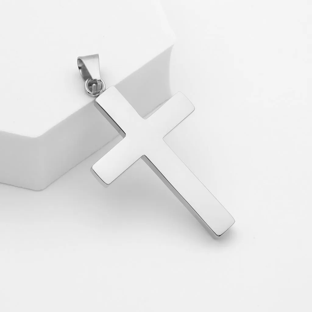 Cross Pendant with C.Z Inlaid in the Middle - Silver