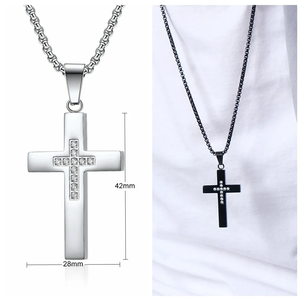 Cross Pendant with C.Z Inlaid in the Middle - Silver