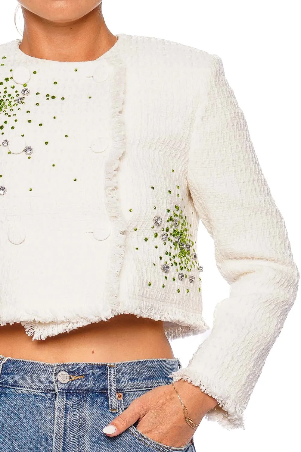 Crystal Embroidered Cropped Tweed Jacket