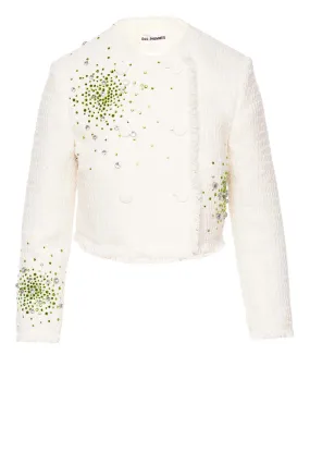 Crystal Embroidered Cropped Tweed Jacket