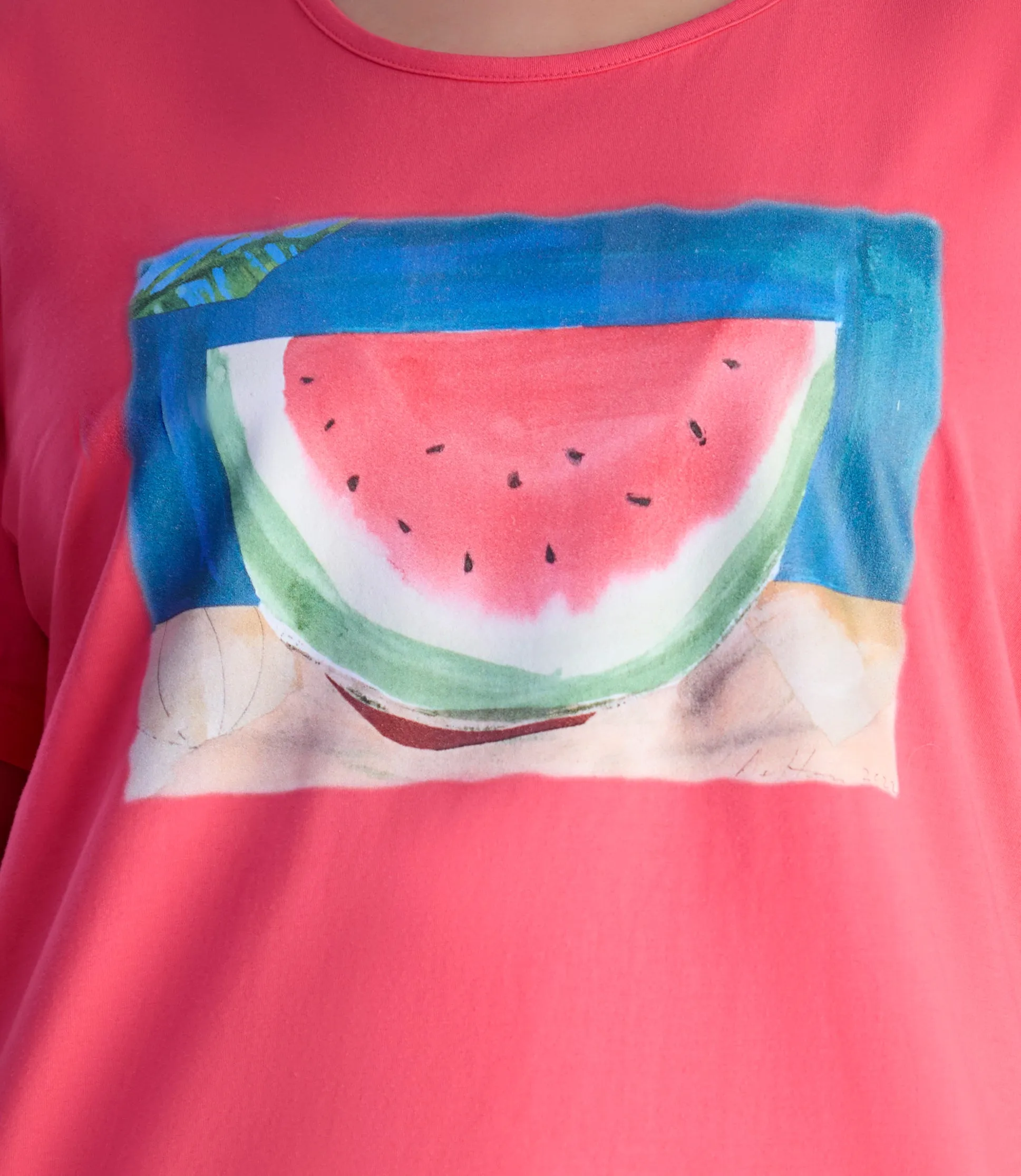 Designer Graphic Scoop Neck Top Watermelon