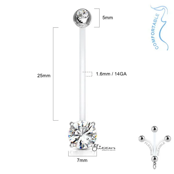 Double Jeweled Prong Set Round CZ Pregnancy Bioflex Belly Ring - Pink