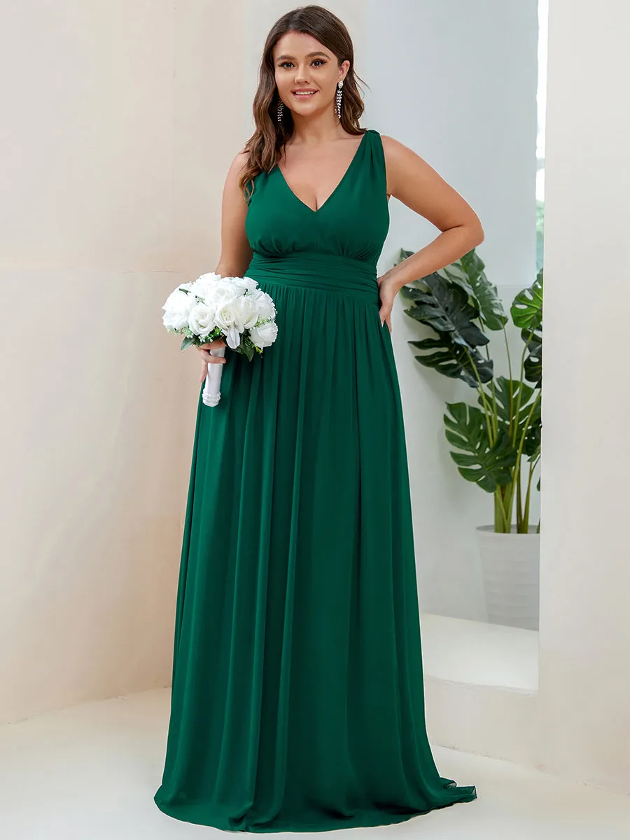 Double V-Neck Maxi Long Wholesale Plus Size Evening Dresses