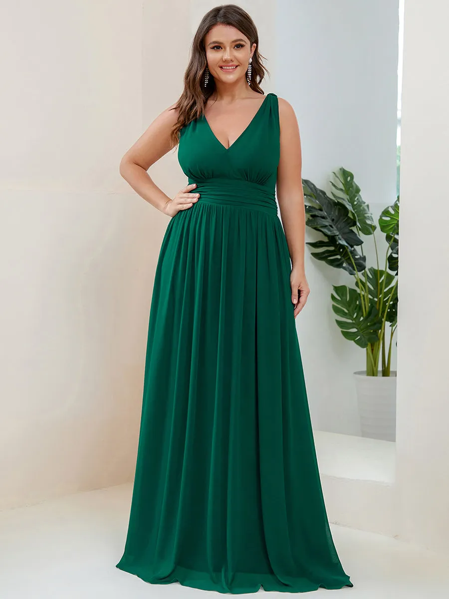 Double V-Neck Maxi Long Wholesale Plus Size Evening Dresses