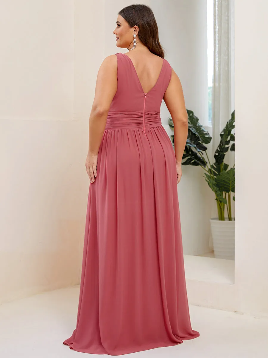 Double V-Neck Maxi Long Wholesale Plus Size Evening Dresses