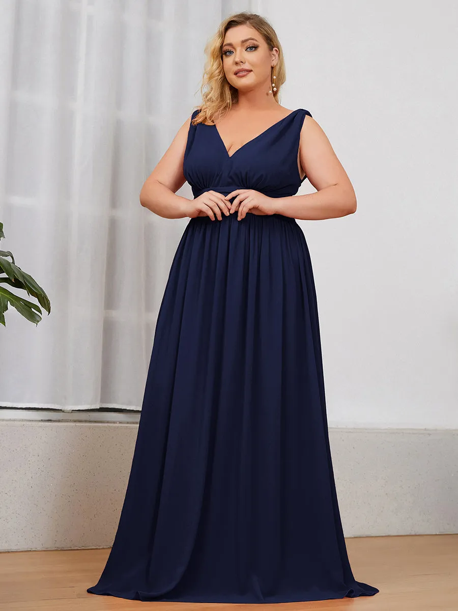 Double V-Neck Maxi Long Wholesale Plus Size Evening Dresses