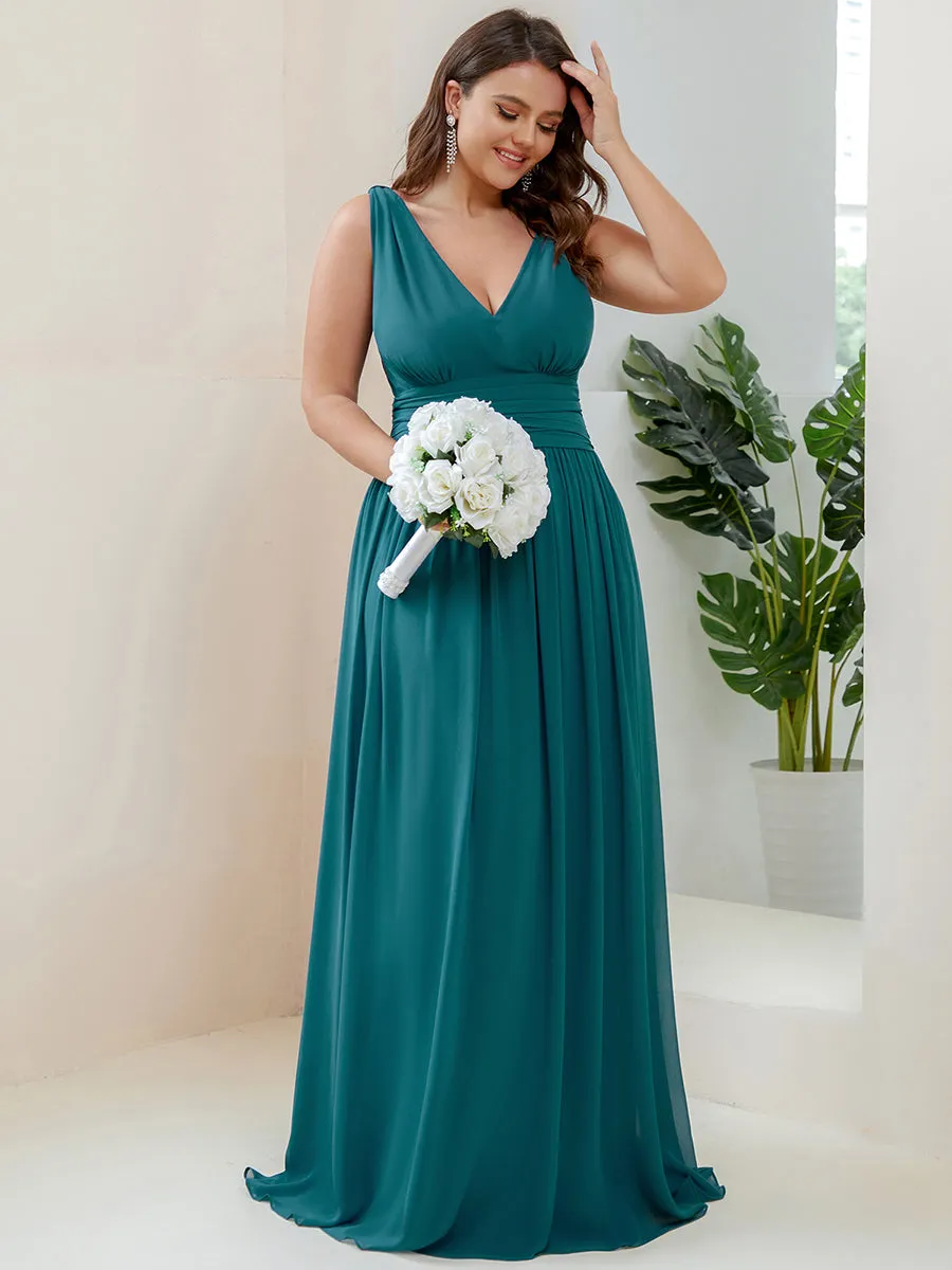 Double V-Neck Maxi Long Wholesale Plus Size Evening Dresses