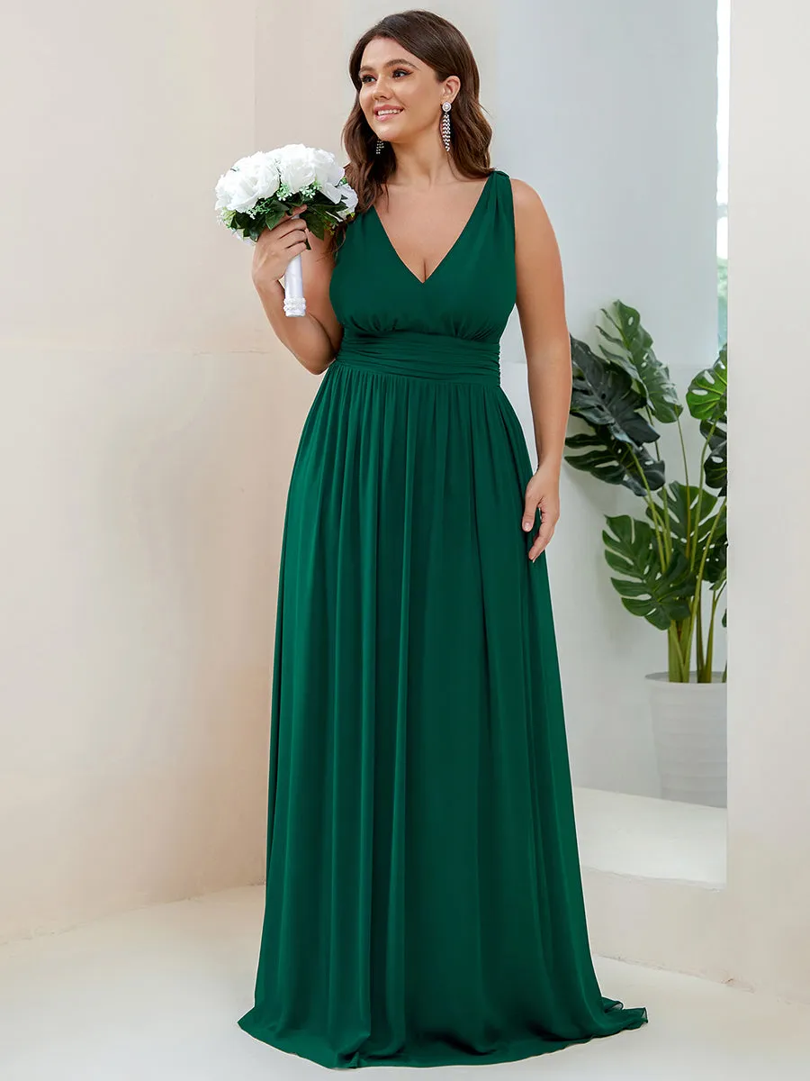 Double V-Neck Maxi Long Wholesale Plus Size Evening Dresses