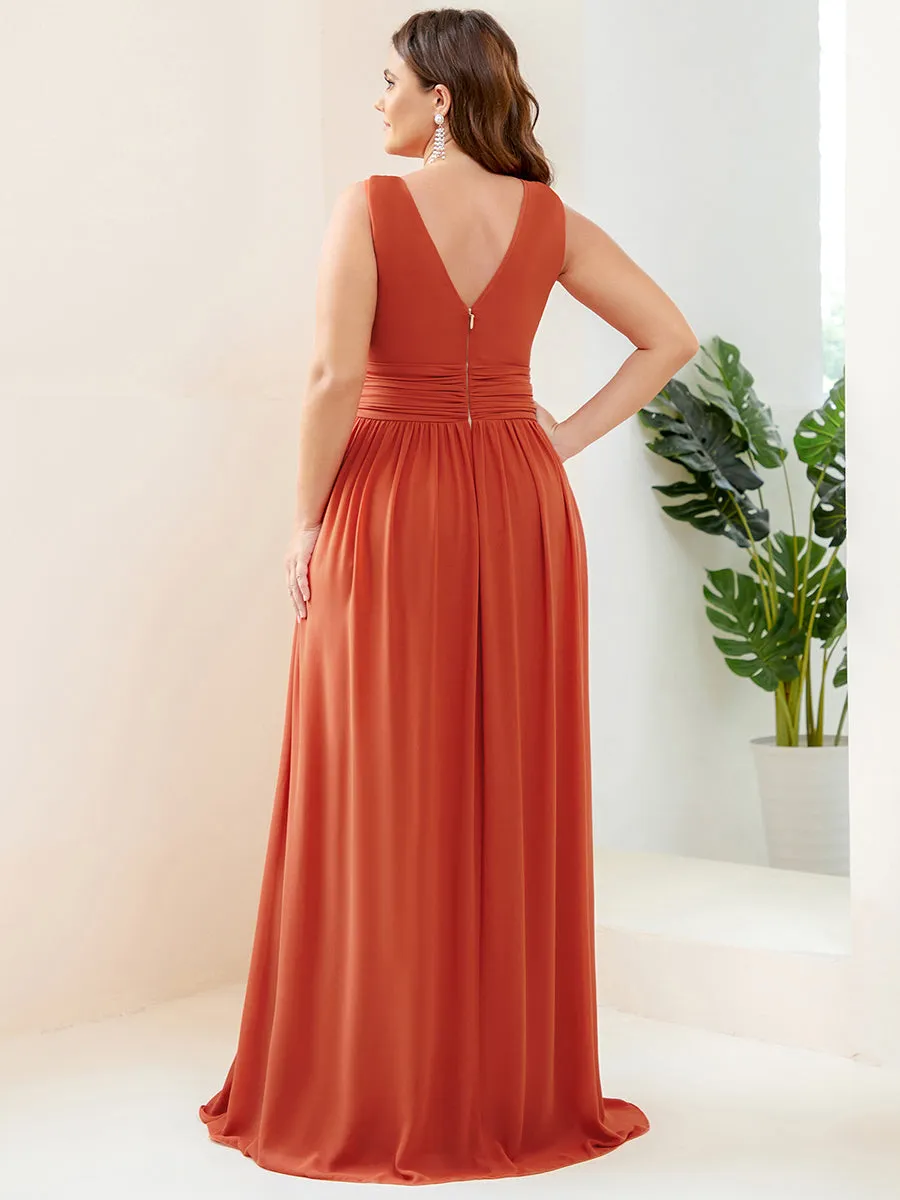 Double V-Neck Maxi Long Wholesale Plus Size Evening Dresses