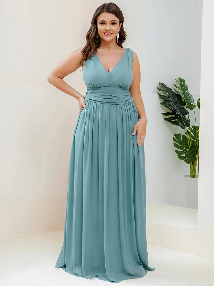 Double V-Neck Maxi Long Wholesale Plus Size Evening Dresses