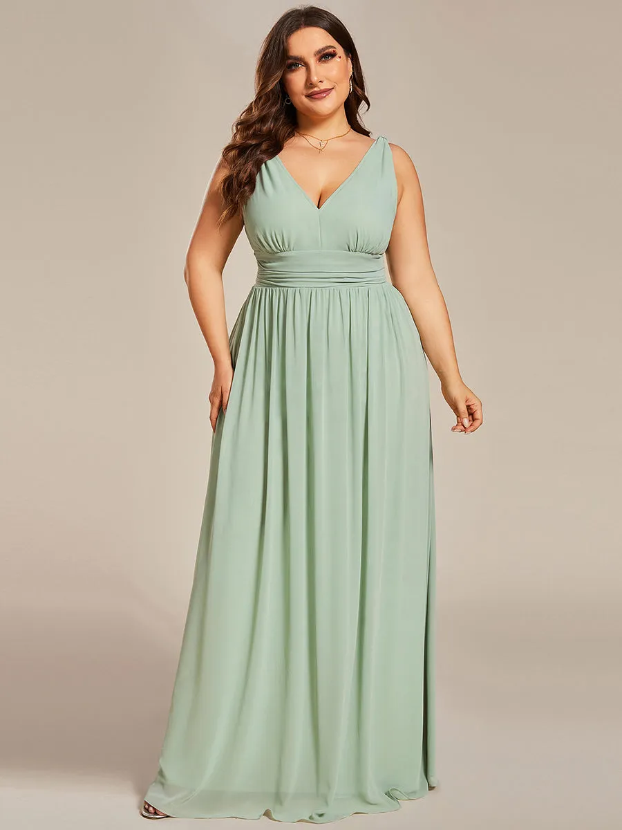 Double V-Neck Maxi Long Wholesale Plus Size Evening Dresses