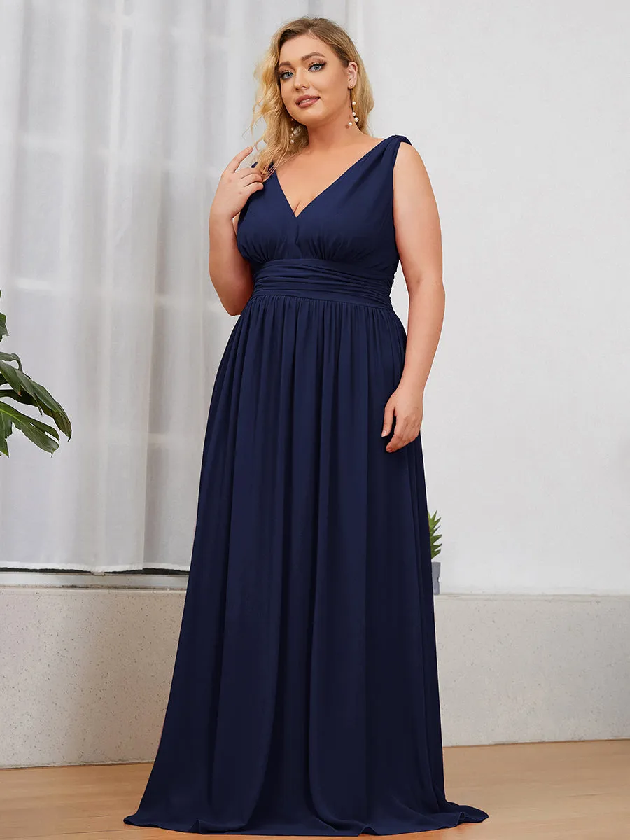 Double V-Neck Maxi Long Wholesale Plus Size Evening Dresses