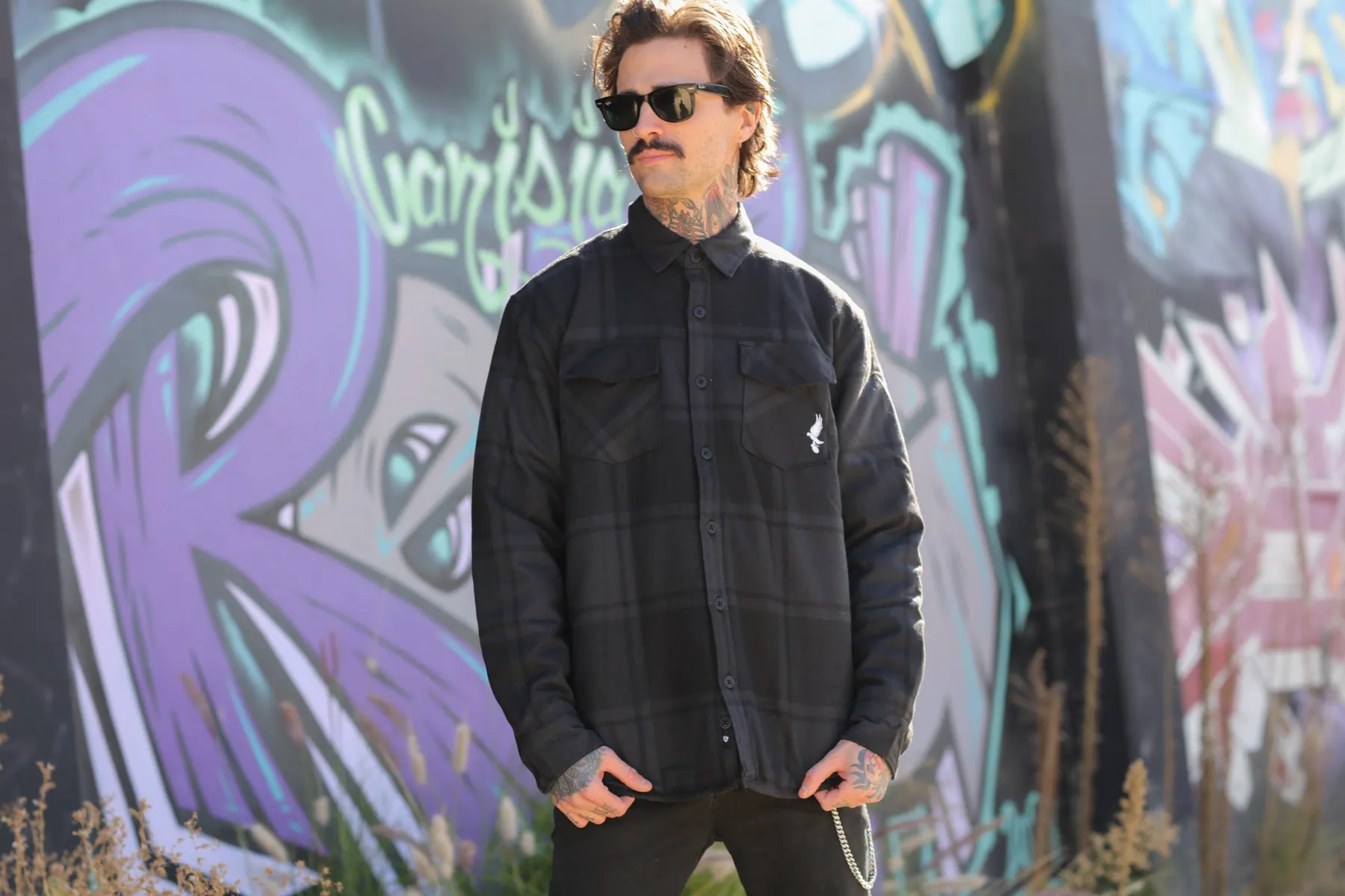 Dove & Grenade Quilted Flannel Jacket (Black Plaid)