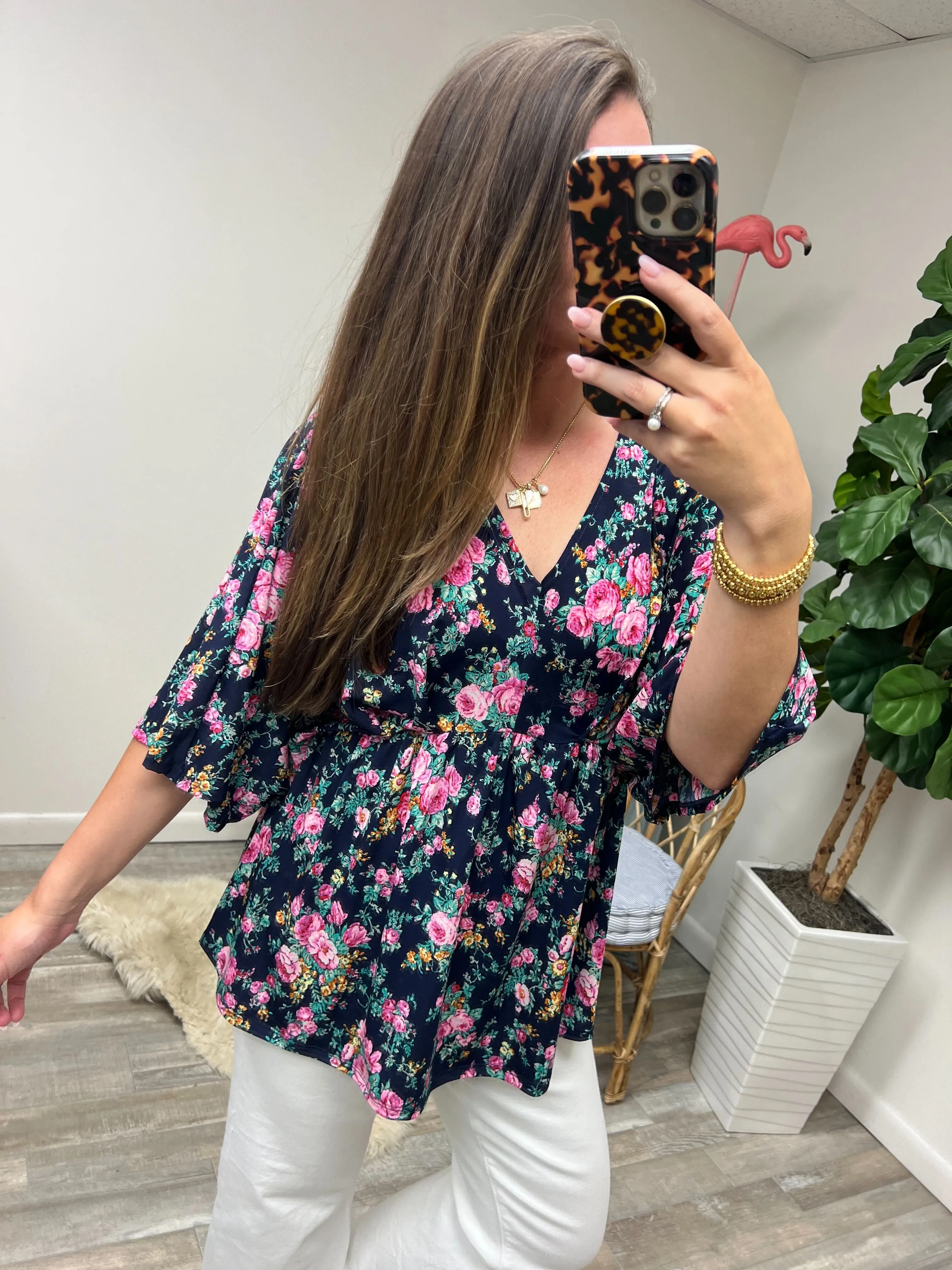 Dreamer Top in Navy and Pink Vintage Bouquet - 4/26