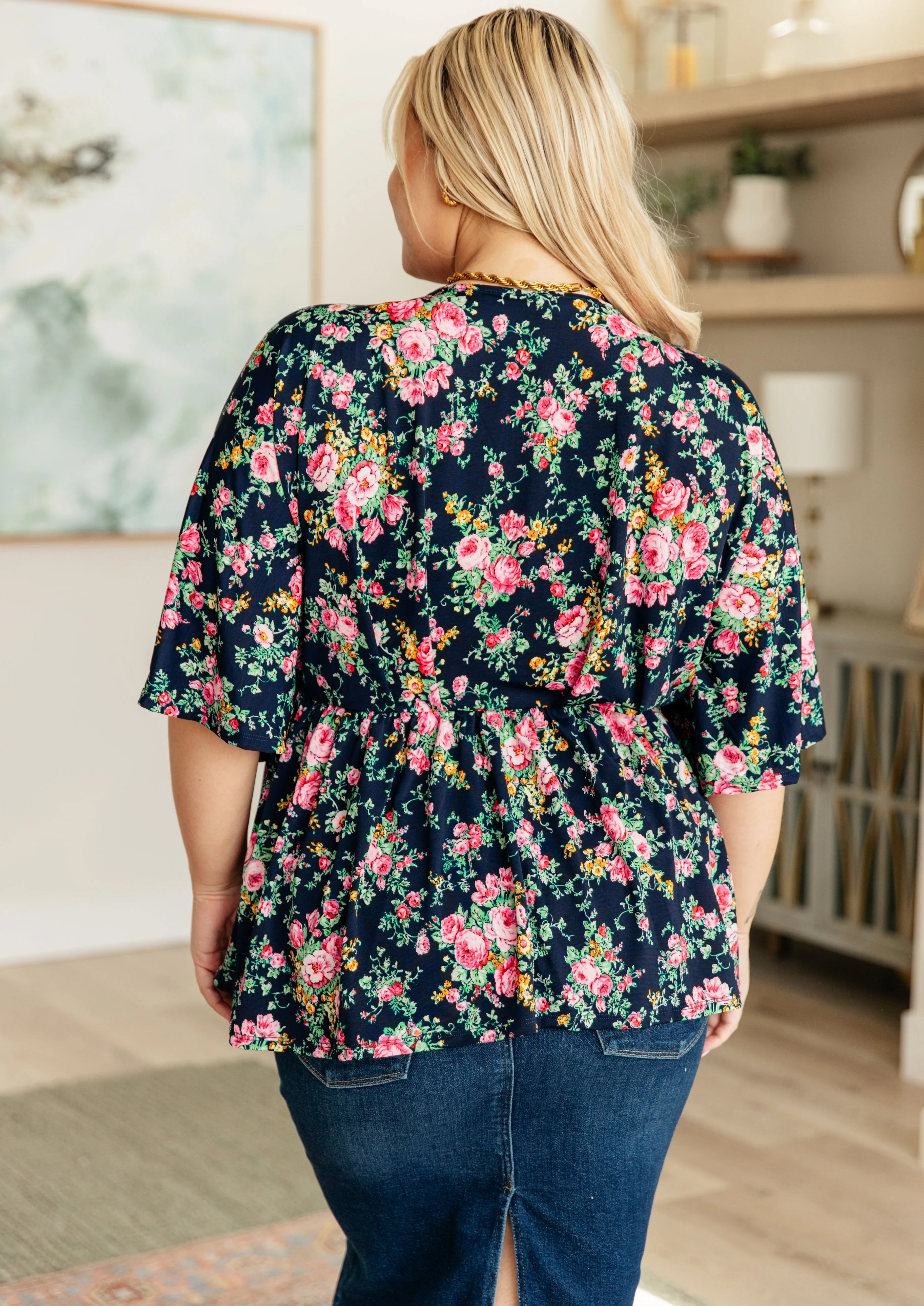 Dreamer Top in Navy and Pink Vintage Bouquet - 4/26