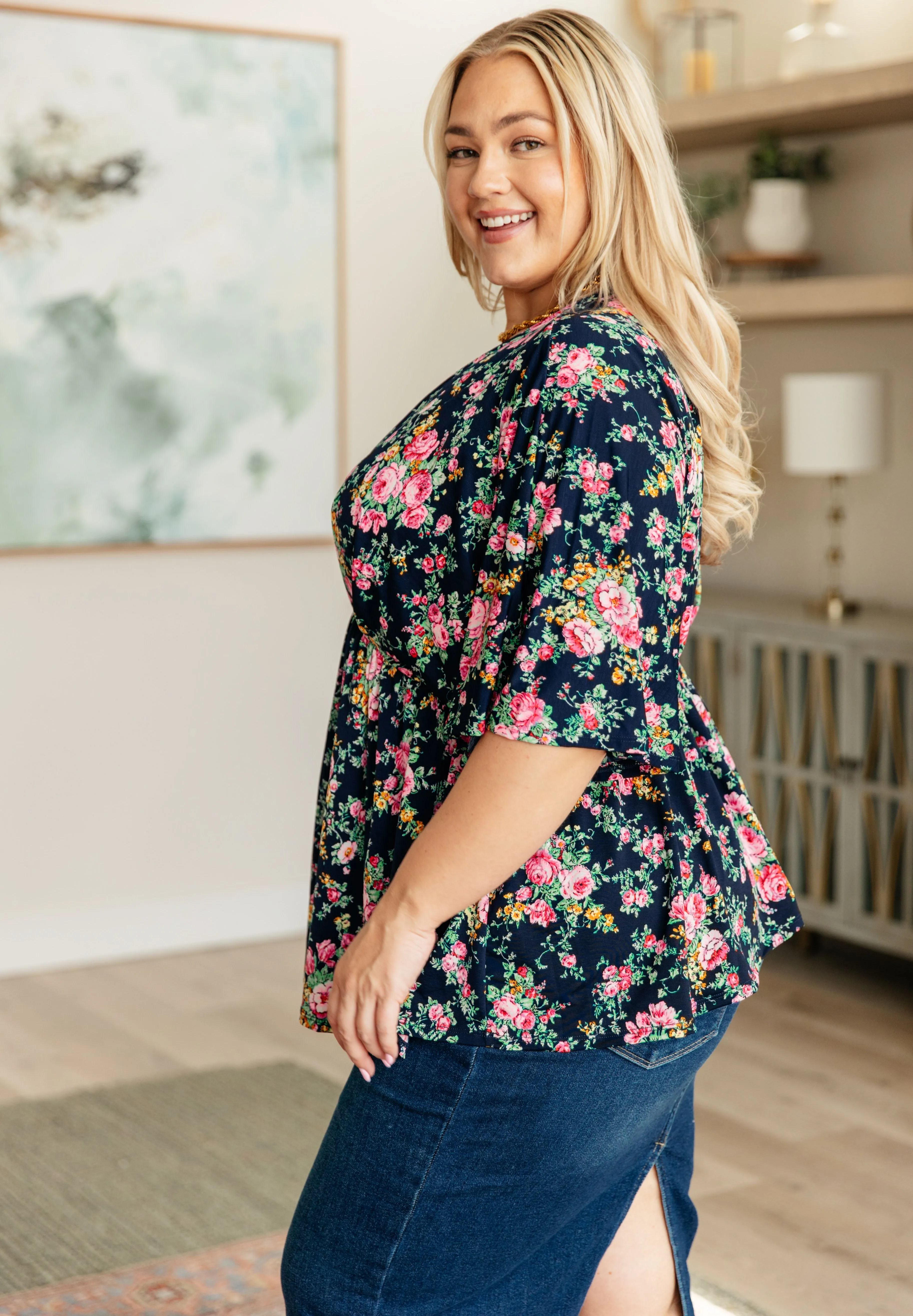 Dreamer Top in Navy and Pink Vintage Bouquet - 4/26