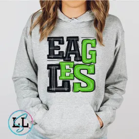 Eagles Green & Black Sporty Mascot Athletic Heather Grey Hoodie