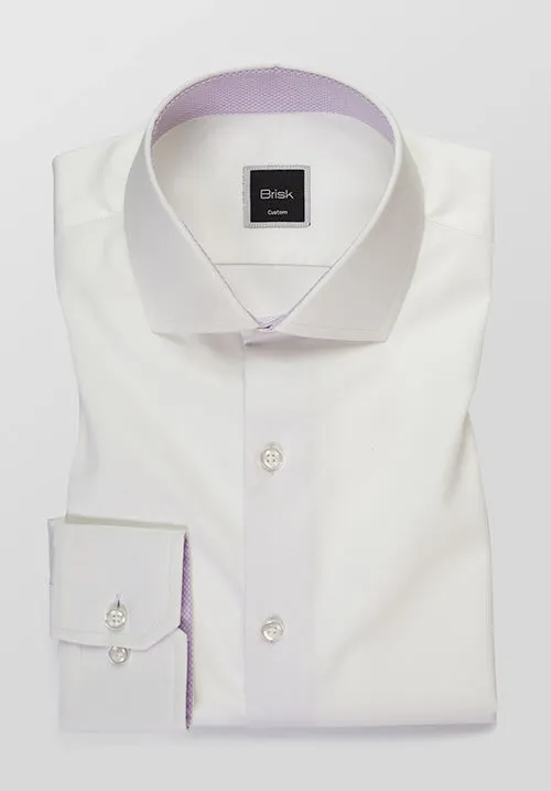 Egyptian White 60's Poplin Shirt - Lavender Contrast