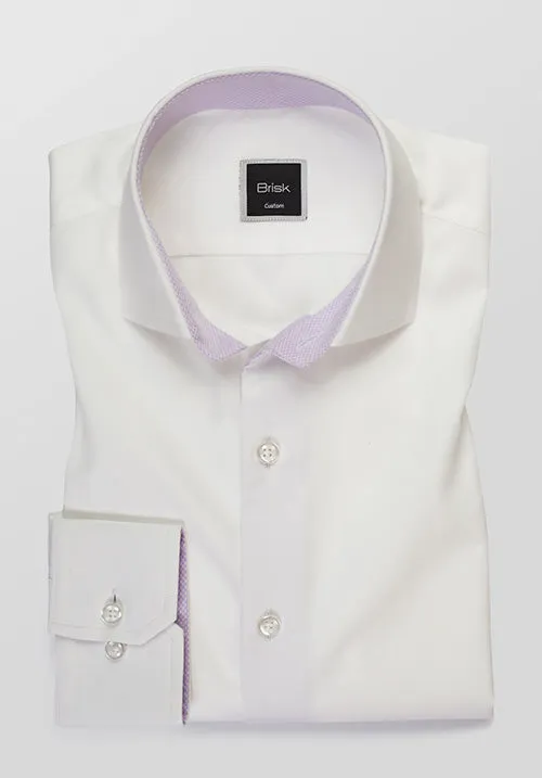 Egyptian White 60's Poplin Shirt - Lavender Contrast