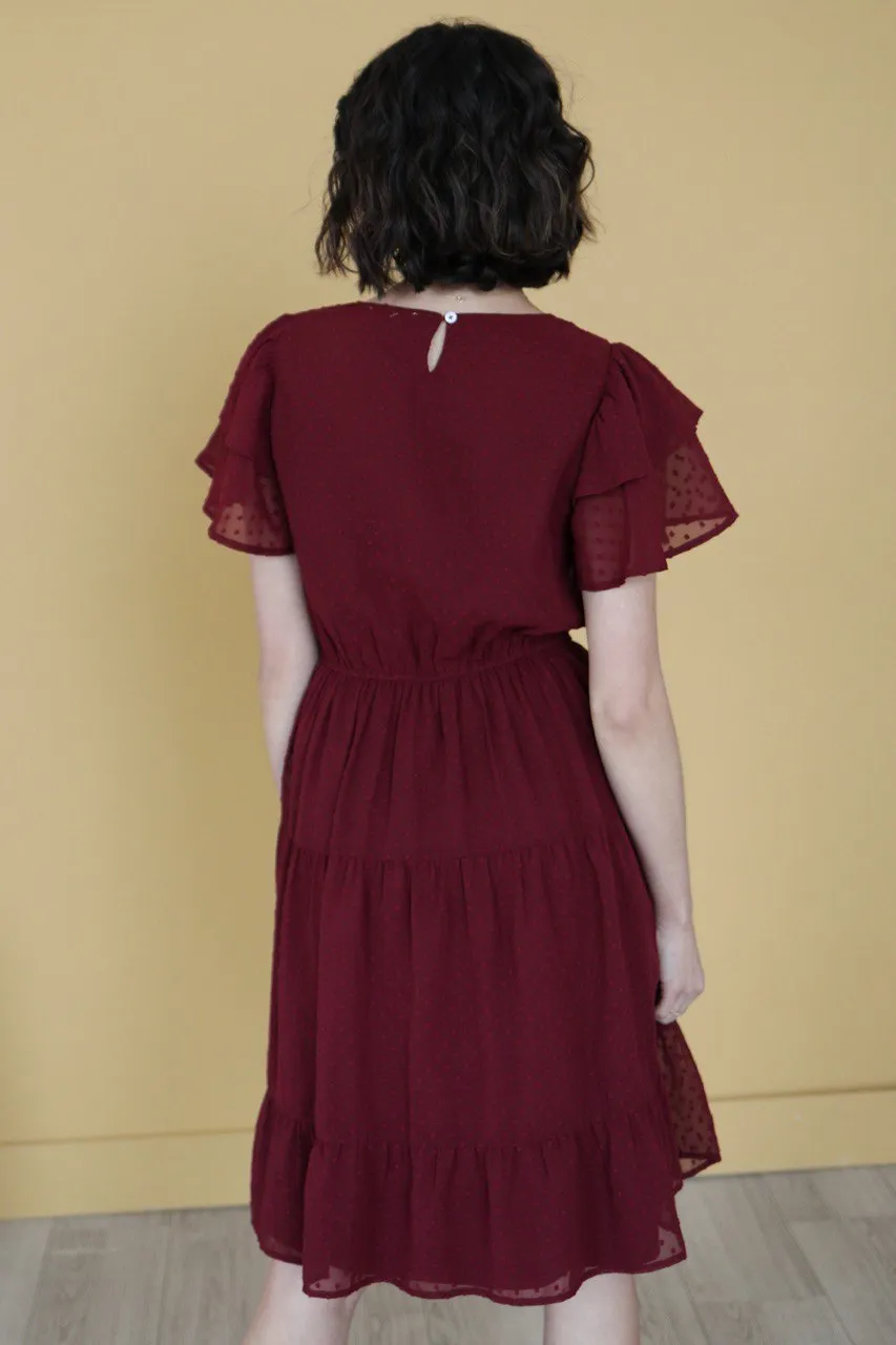 Elisa Swiss Dress in Burgundy