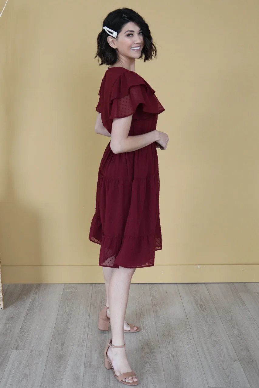 Elisa Swiss Dress in Burgundy