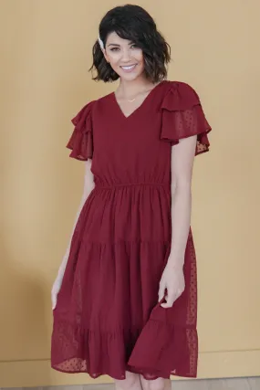 Elisa Swiss Dress in Burgundy