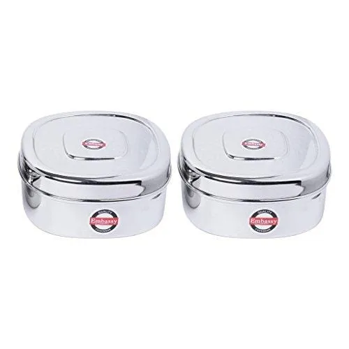 Embassy Square Puri Box/Container - Pack of 2 (Size 6, 900 ml each), Stainless Steel