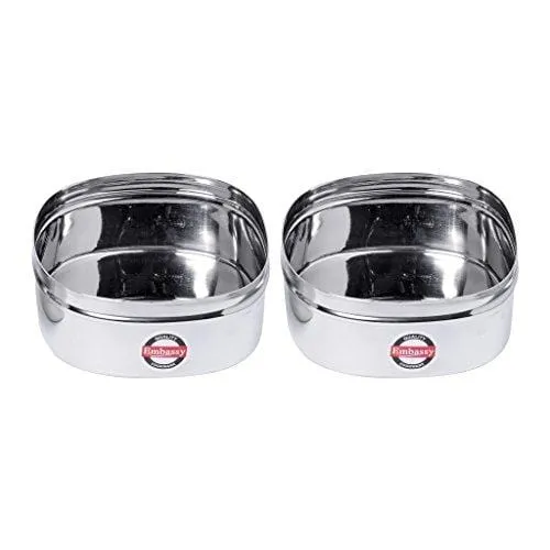 Embassy Square Puri Box/Container - Pack of 2 (Size 6, 900 ml each), Stainless Steel