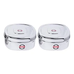 Embassy Square Puri Box/Container - Pack of 2 (Size 6, 900 ml each), Stainless Steel