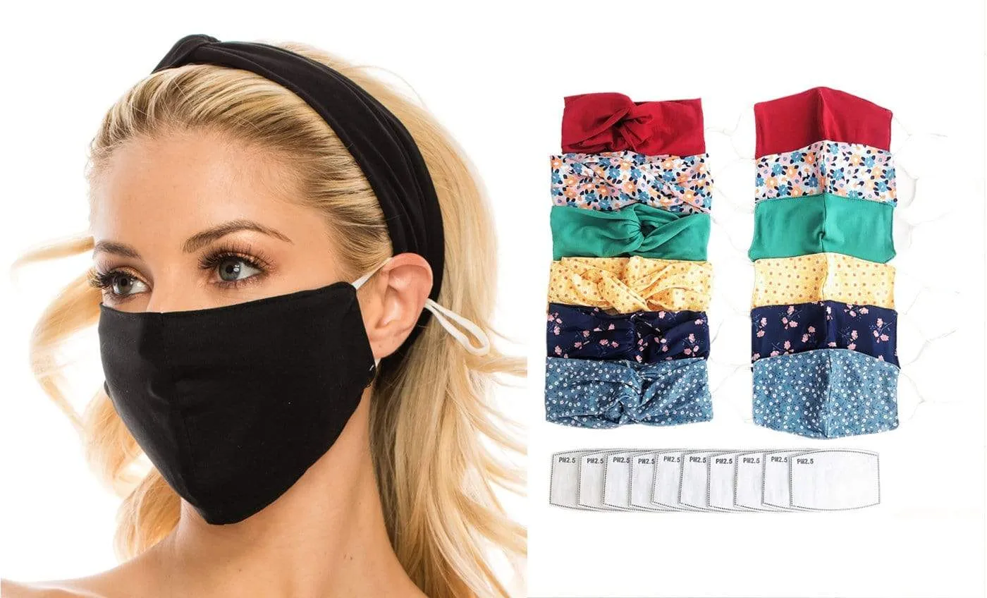 Fashion Fabric Reusable Mask with Adjustable Earloops with Matching Headband and 10 Free Filters