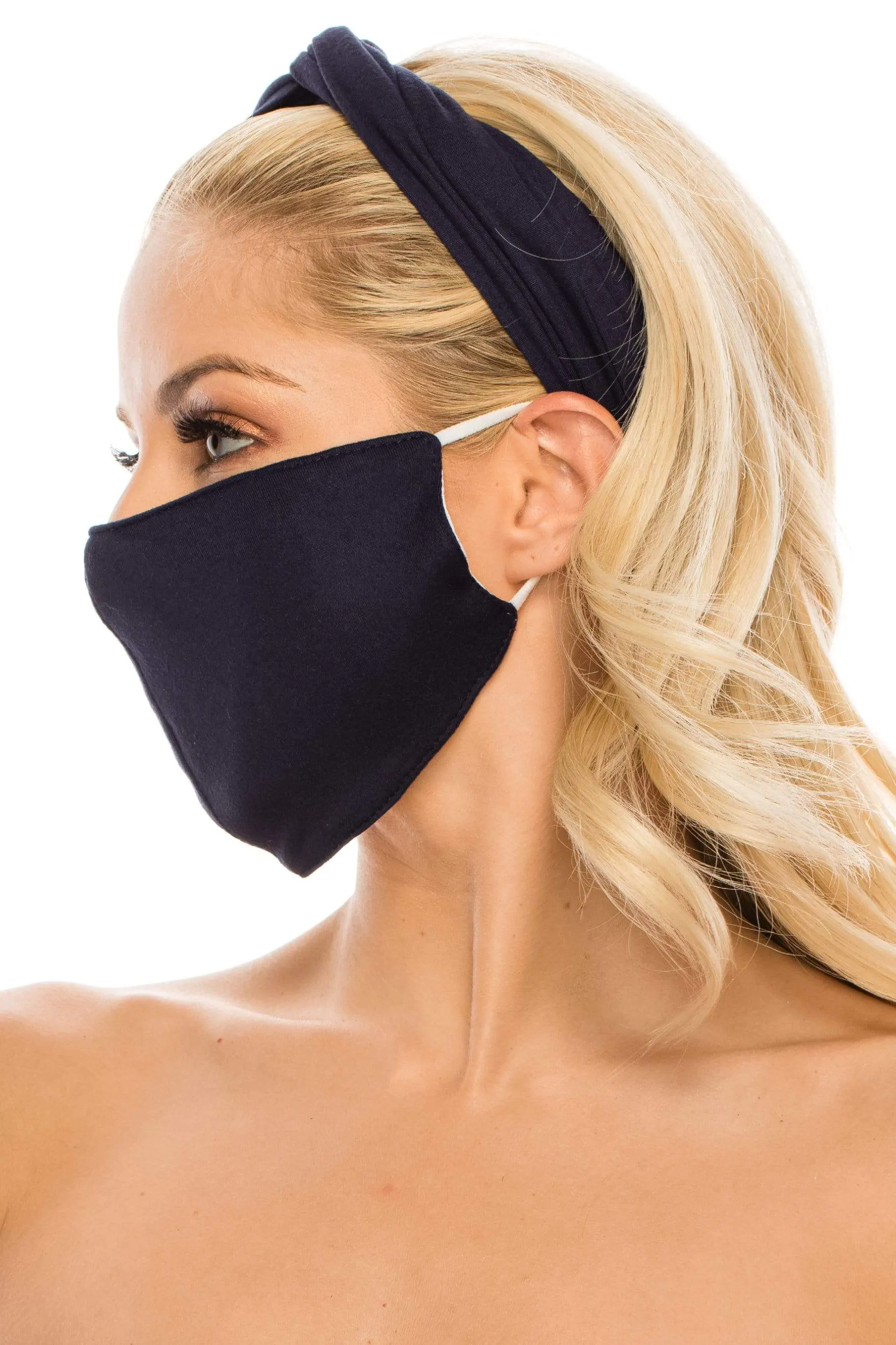 Fashion Fabric Reusable Mask with Adjustable Earloops with Matching Headband and 10 Free Filters