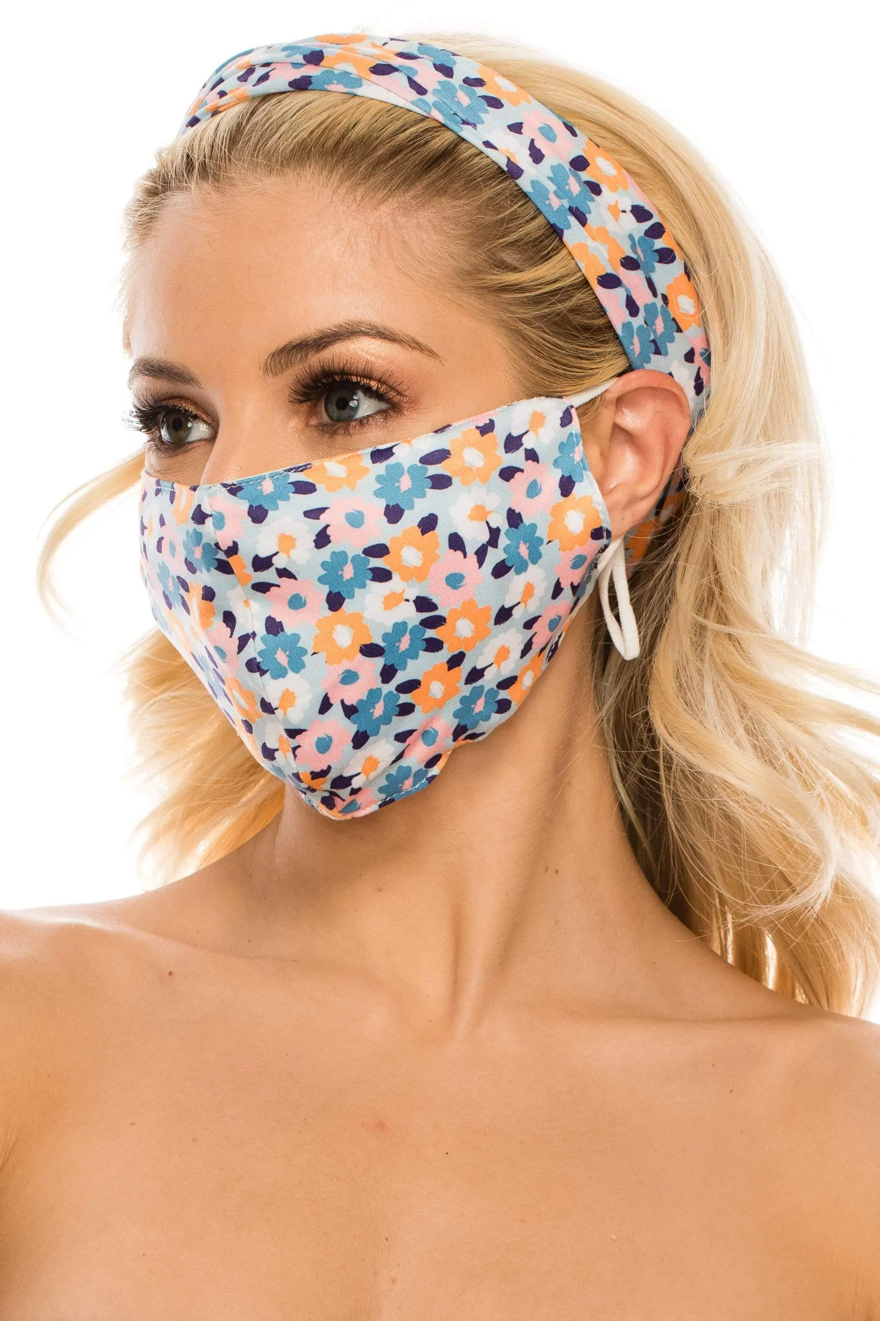 Fashion Fabric Reusable Mask with Adjustable Earloops with Matching Headband and 10 Free Filters