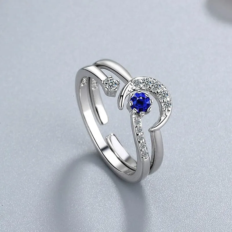 Fashion Star Moon Shape Sapphire Ring - 925 Sterling Silver