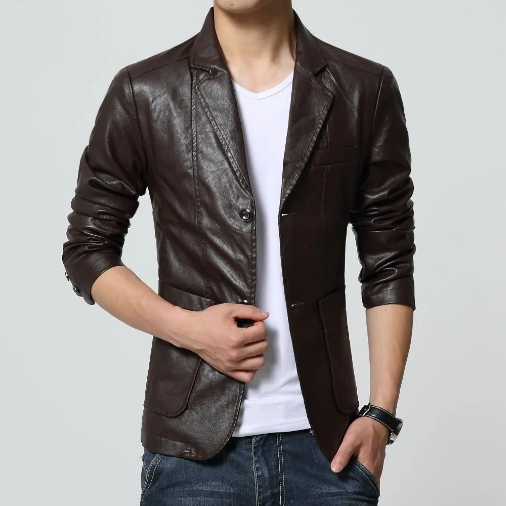 Faux Leather Slim Blazer