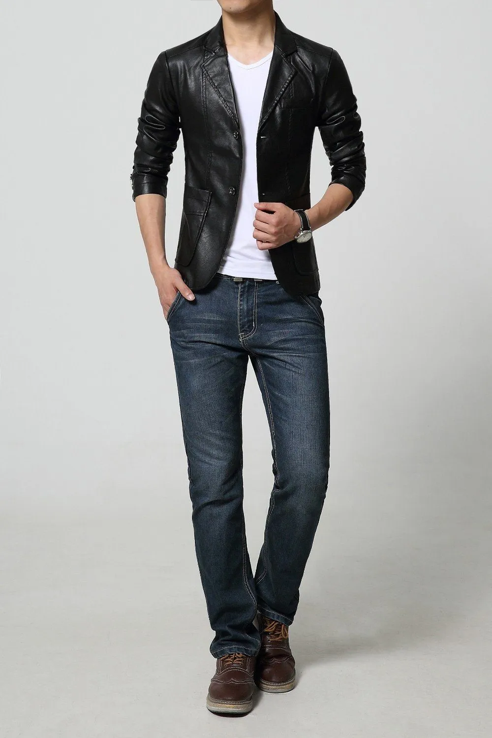 Faux Leather Slim Blazer