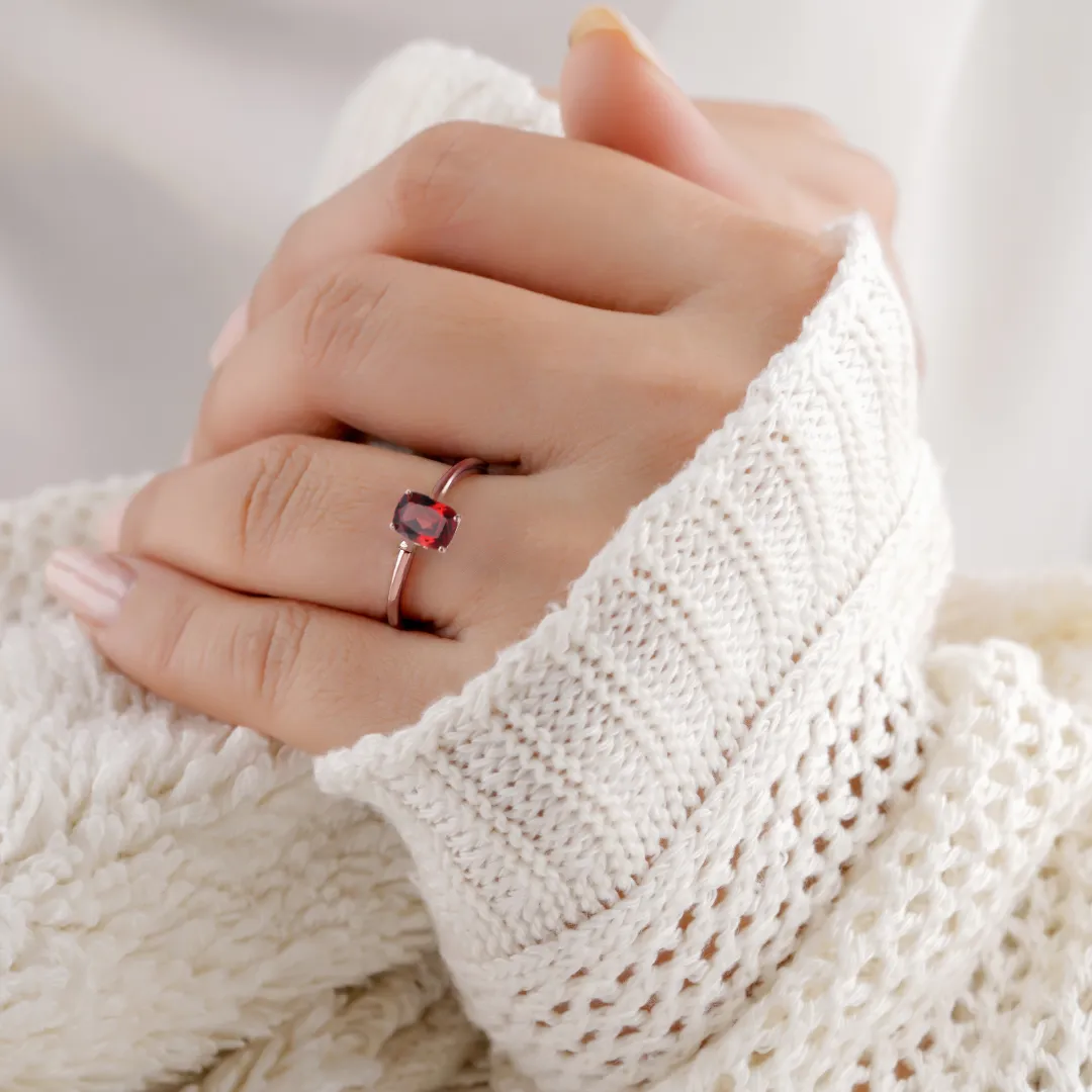 Garnet Cushion Solitaire Ring