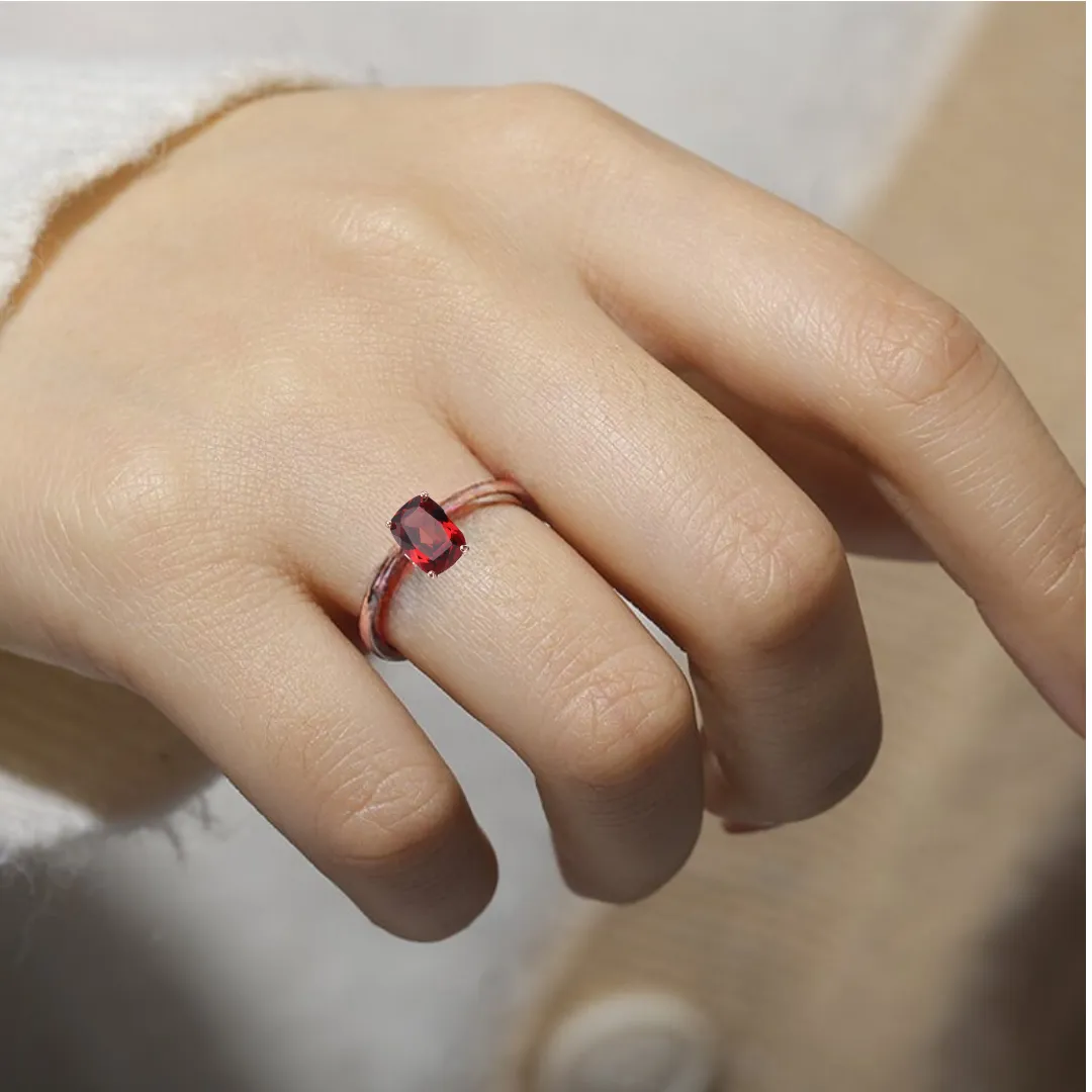 Garnet Cushion Solitaire Ring