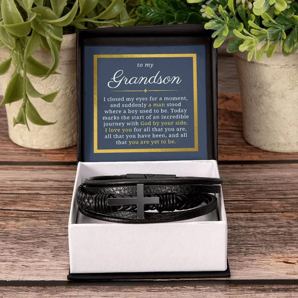 Gift For Grandson, I Love You For All That You Are, Baptism or Confirmation Gift, Men's Christian Cross Bracelet