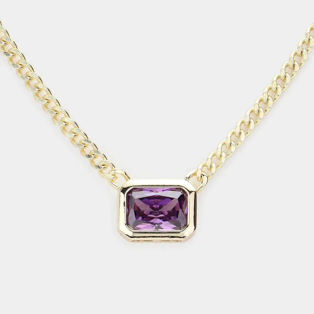 Gold Amethyst Inspired Curb Chain Pendant Necklace-M H W ACCESSORIES