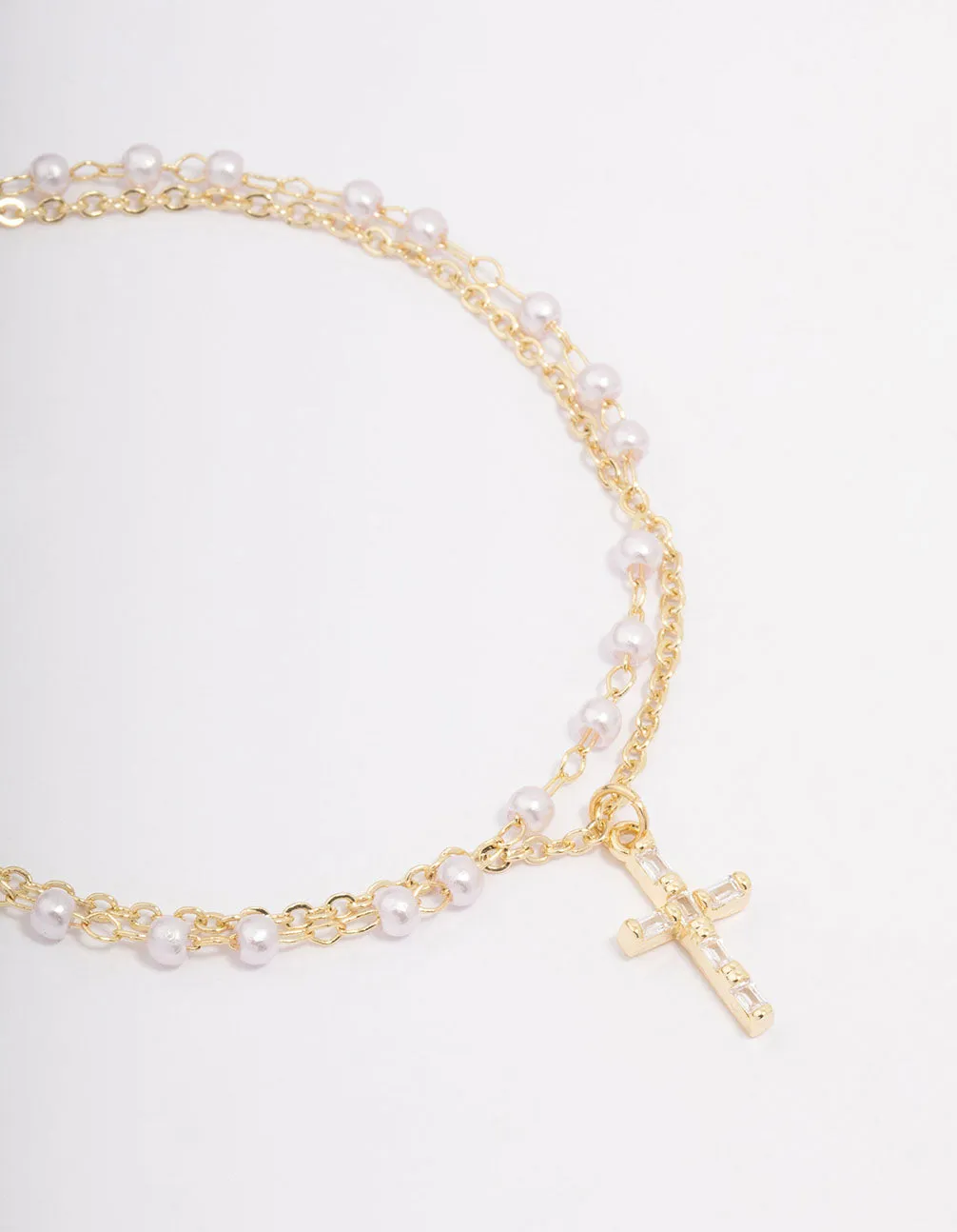 Gold Plated Diamante & Pearl Layered Bracelet