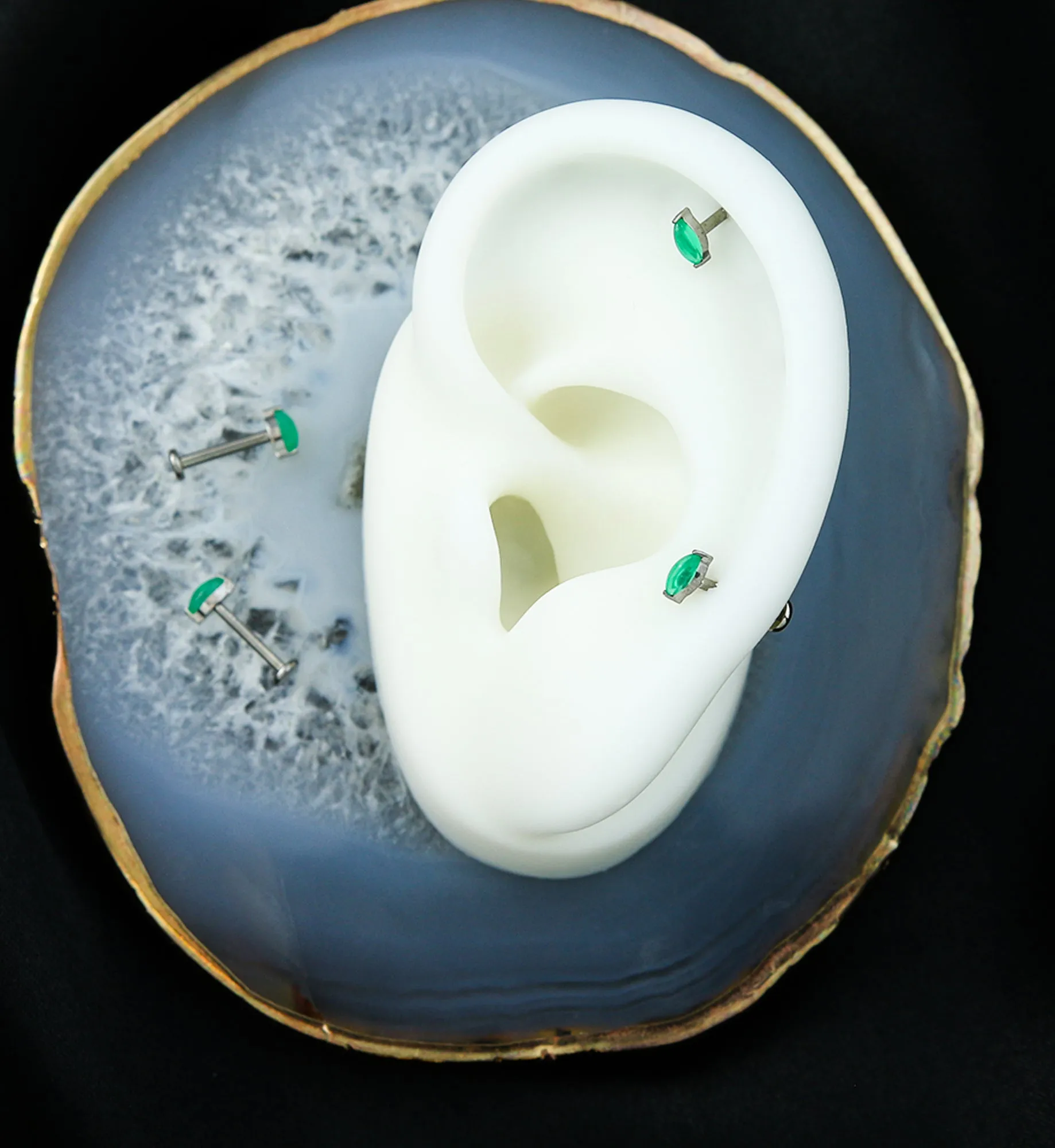 Green Onyx Marquise Titanium Threadless Labret