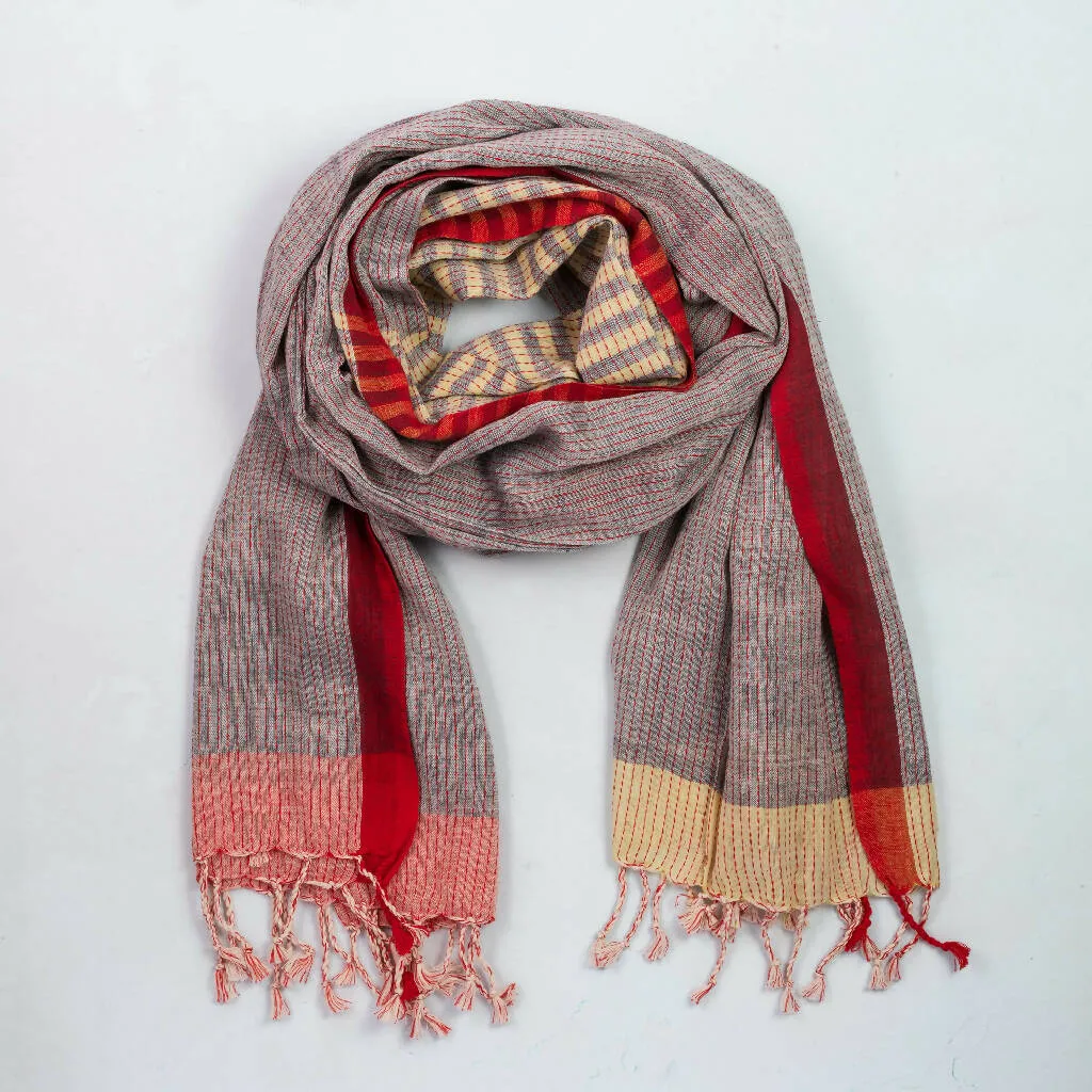 Grey and Red Stripe Organic Cotton Scarf