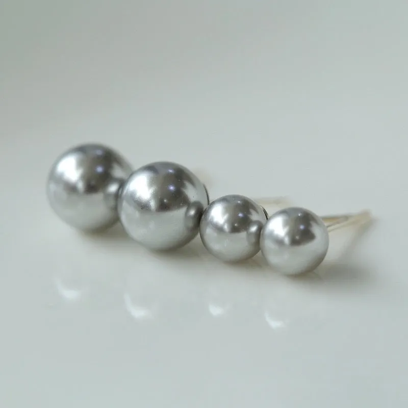 Grey Swarovski Glass Pearls Stud Earrings