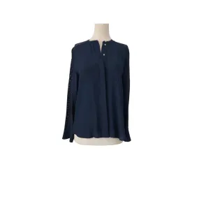 H&M Navy Lace-trim Button-down Top | Pre Loved |