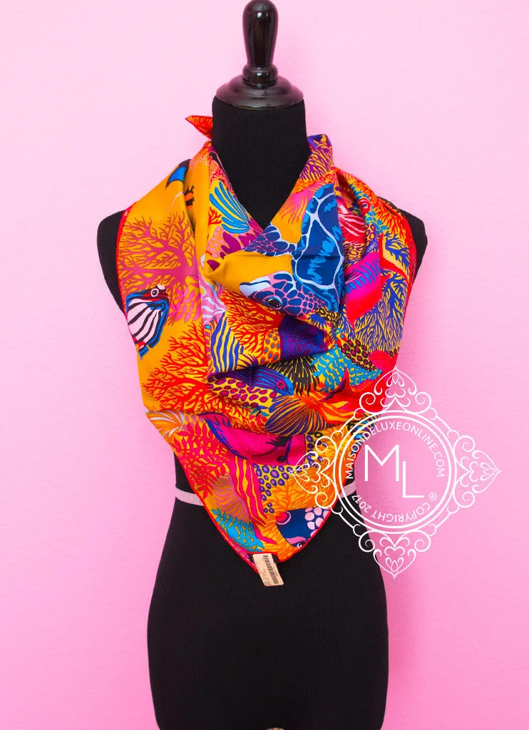 Hermes Blue Pink Twill Silk 90 cm Under The Waves Scarf