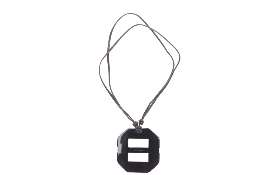 HERMES NECKLACE OCTAGON BROWN/WHITE/BLUE WITH DUST COVER